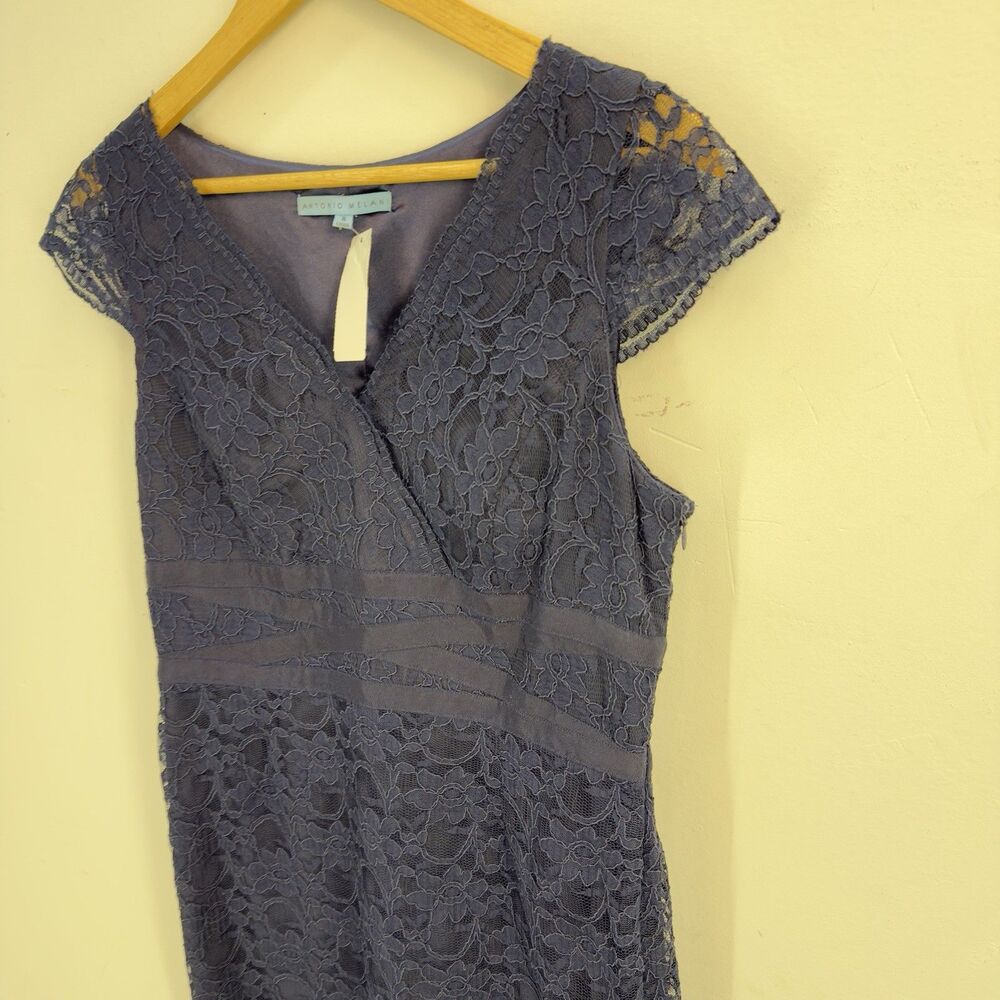 New Antonio Melani blue short sleeve lace mini sheath dress size 8 - Picture 8 of 16